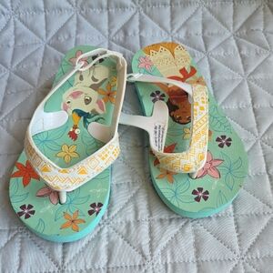 Disney Mint Green Floral Character Flip Flops with White & Yellow Straps